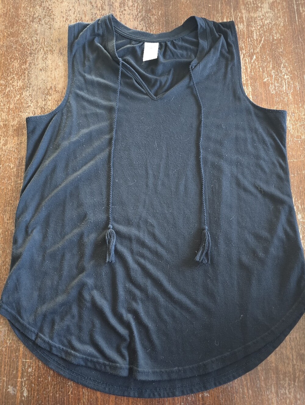 Faded Glory Black V-Neck Tassel Sleeveless Tank